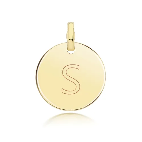 9ct Yellow Gold Round Plain Initial Pendant 14.3mm S